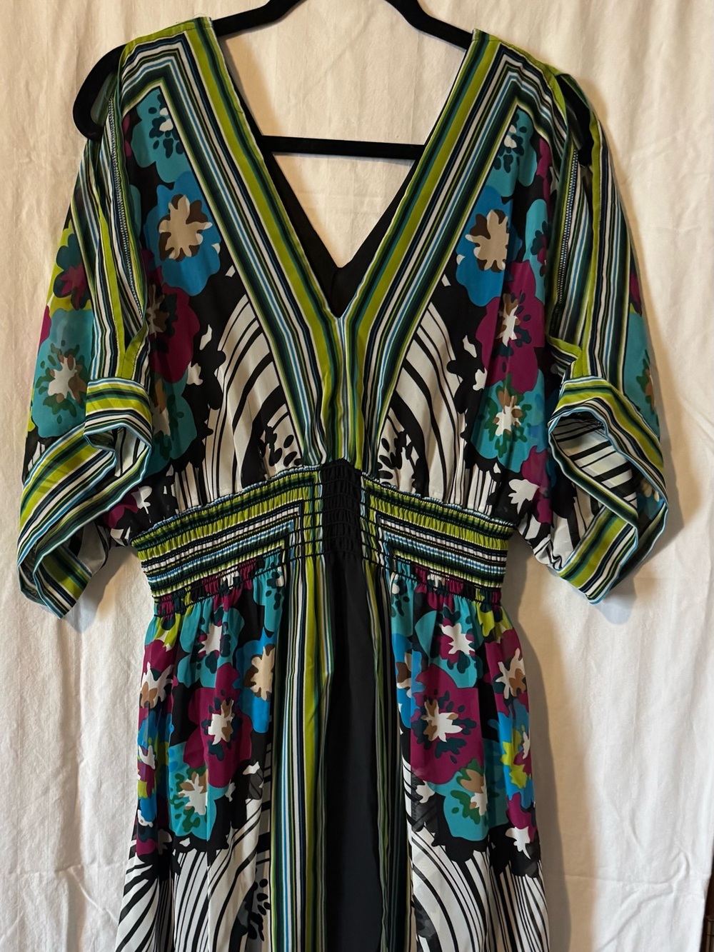 Bisou Bisou Striped & Floral Smocked Waist Dress – 14